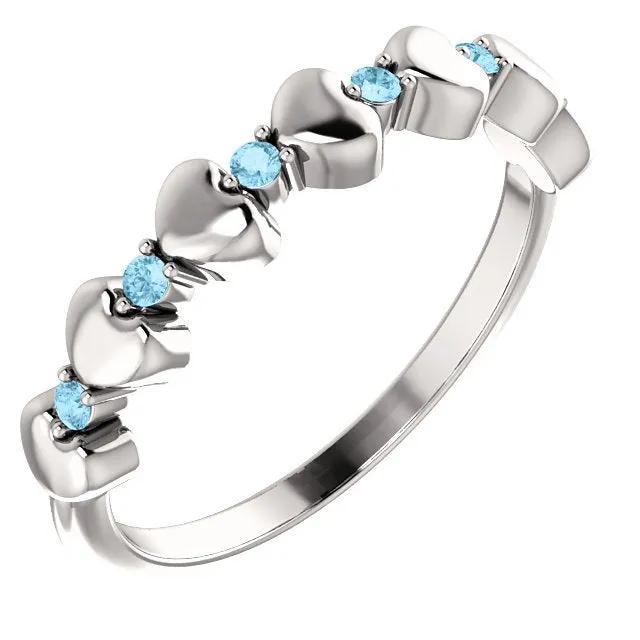 14KT GOLD 0.12 CTW ROUND AQUAMARINE STACKABLE RING