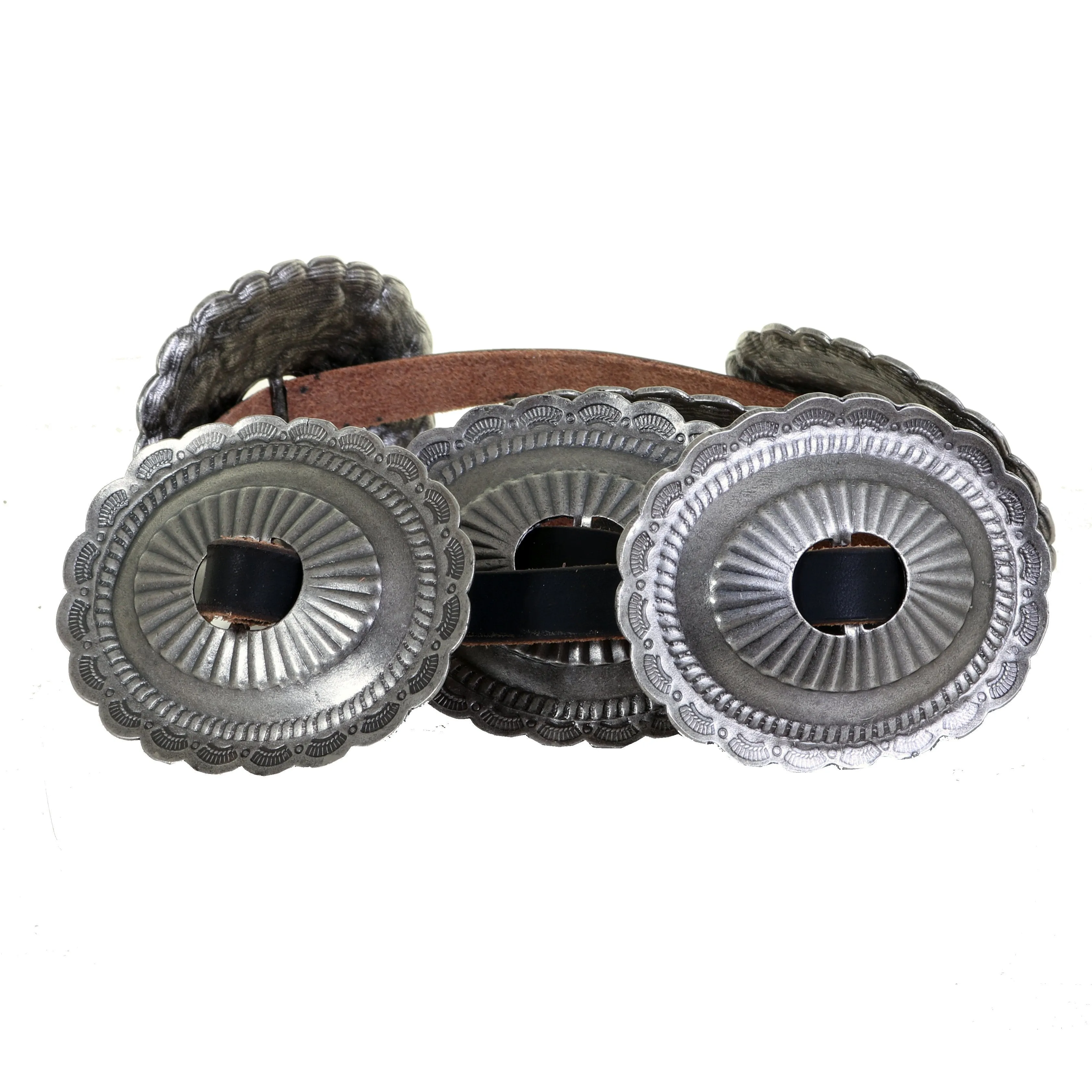 B1073 - Antique Silver Oval Concho Belt