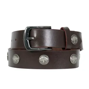 BLA1131 Buffalo Nickel Brown Leather Belt