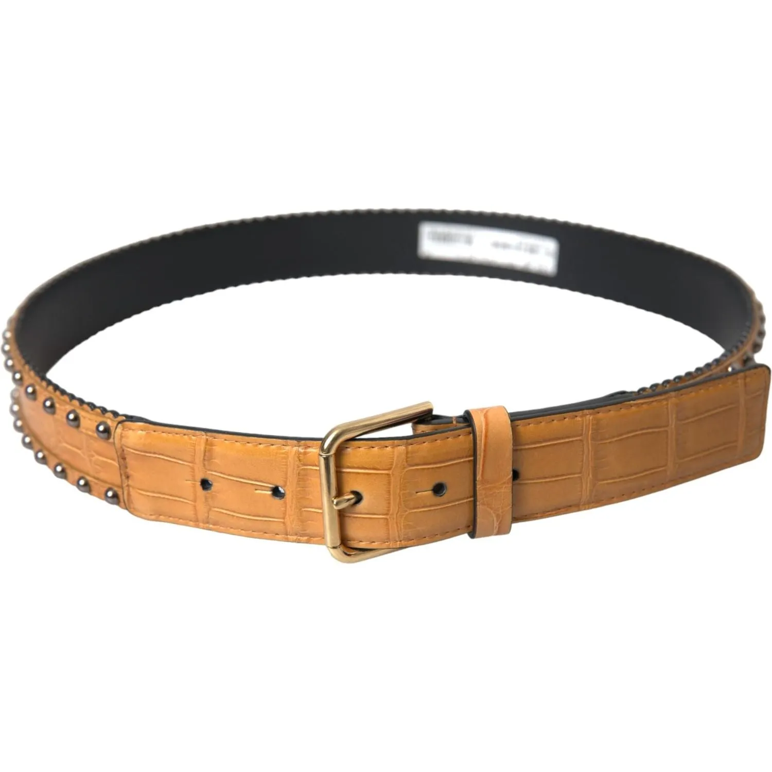 Dolce & Gabbana Beige Alligator Leather Studded Metal Buckle Belt