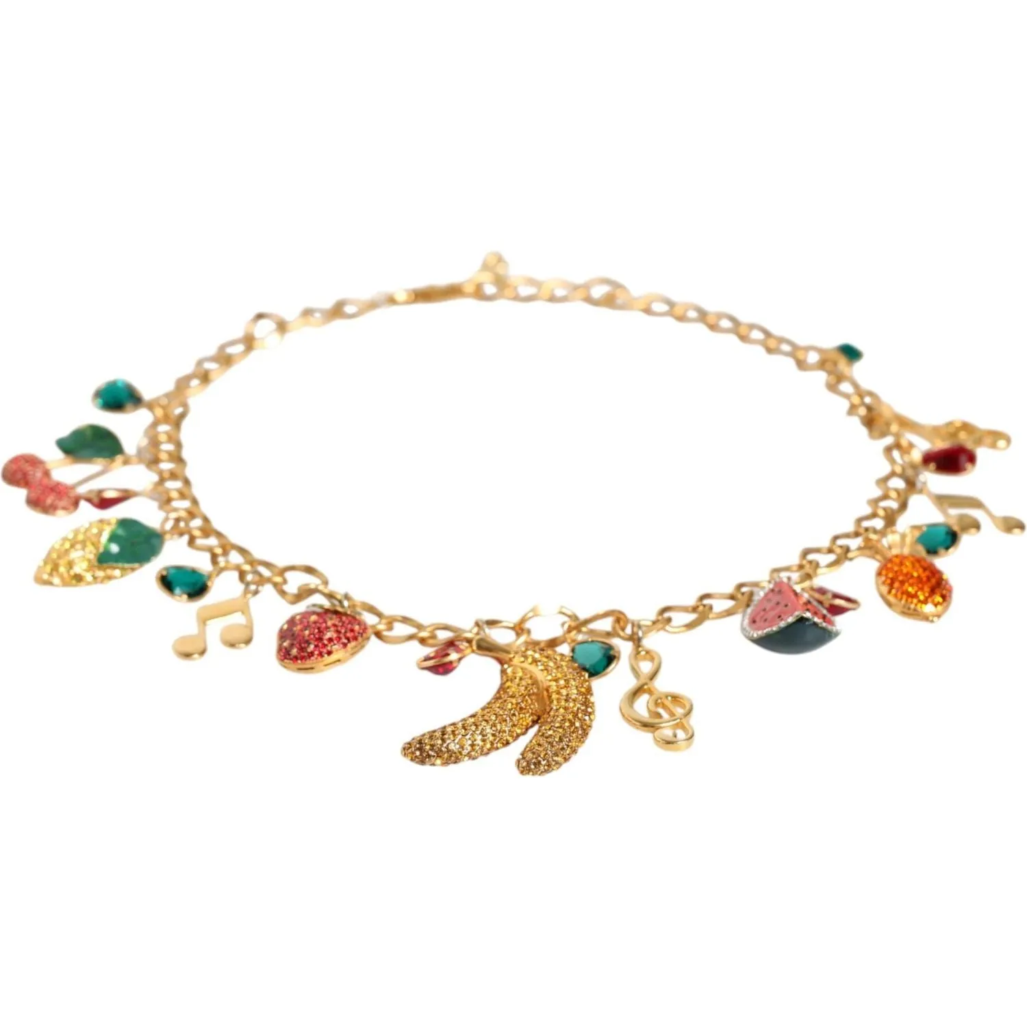 Dolce & Gabbana Gold Tone Brass Fruity Crystal Embellished Waist Chain Belt