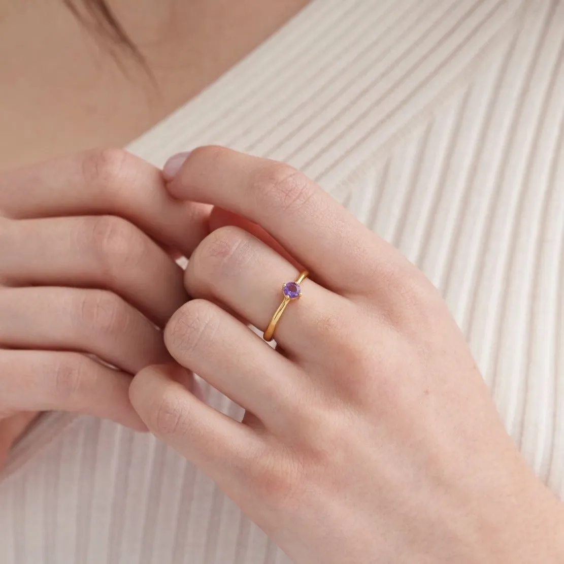 February Amethyst Gold Birthstone Ring
