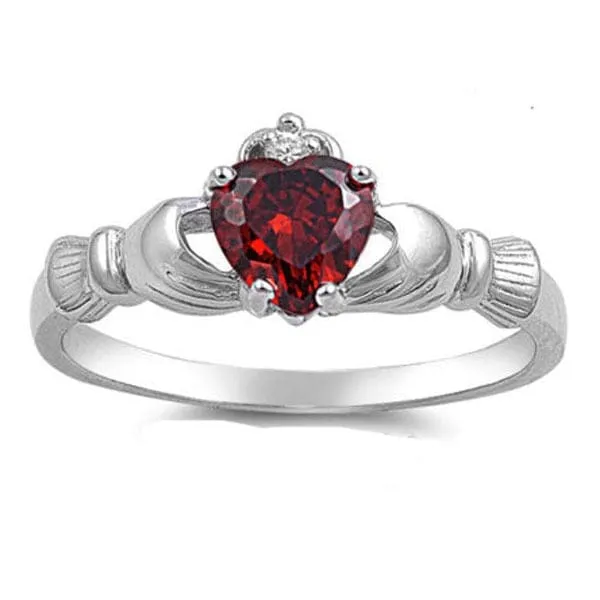 Irish Claddagh Love & Friendship .925 Plated - Birthstone Colors