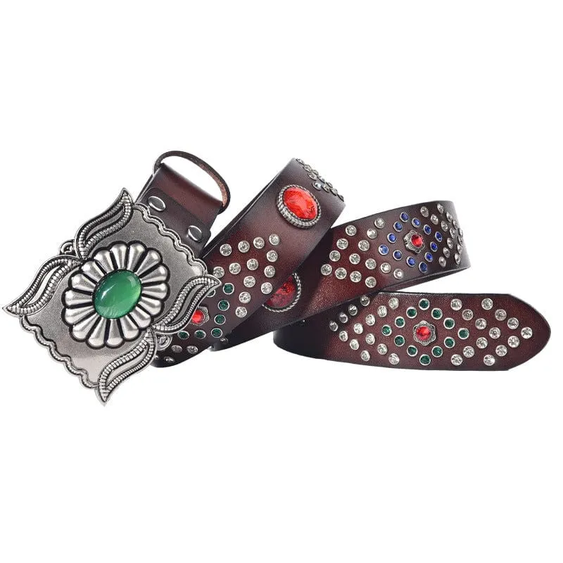 Men's Gothic Emerald Studded Belt