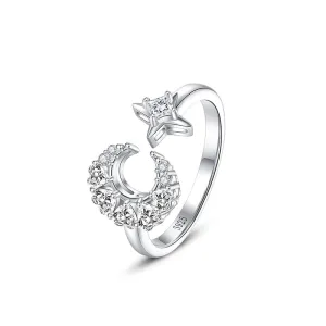 "Dazzling Dream" Moon Star Sterling Silver Ring